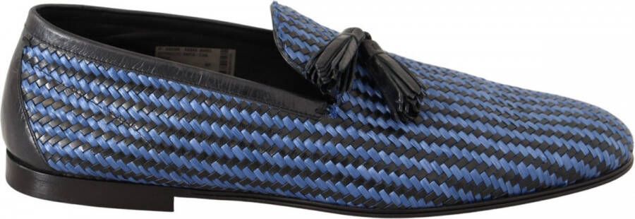 Dolce & Gabbana Blue Woven Leather Tassel Loafers Shoes