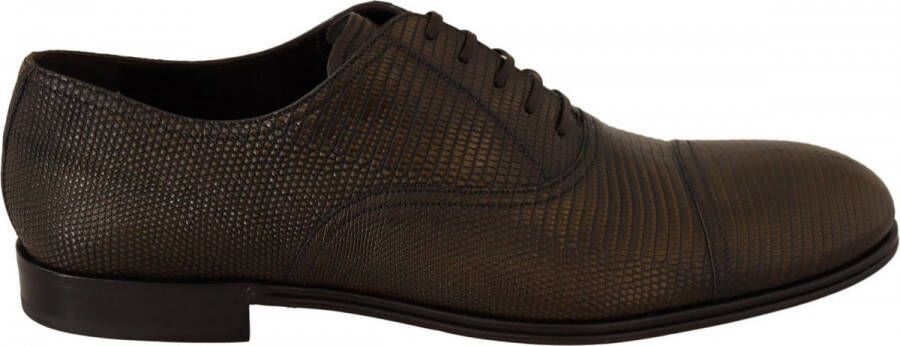 Dolce & Gabbana Stijlvolle Leren Oxford Schoenen met Hagedispatroon Brown Heren