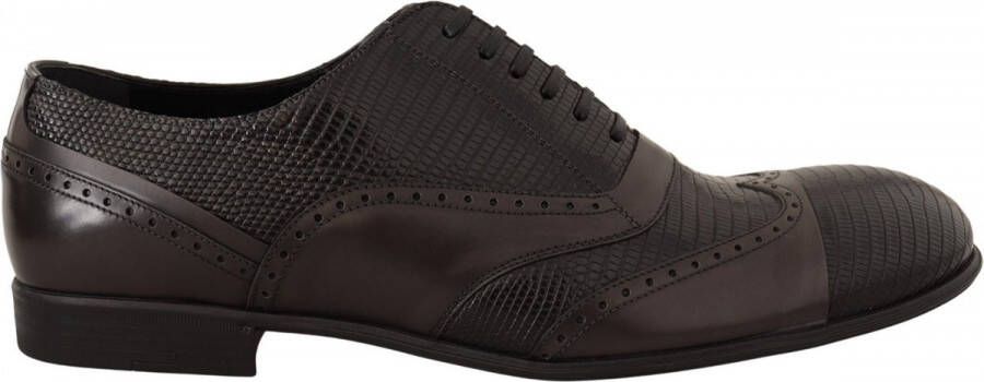 Dolce & Gabbana Prachtige Bruine Leren Oxford Kostuumschoenen met Hagedissenprint Brown Heren