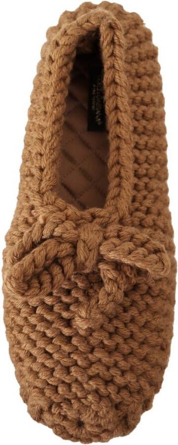 Dolce & Gabbana Brown Slip On Ballerina Flats Wool Knit Shoes