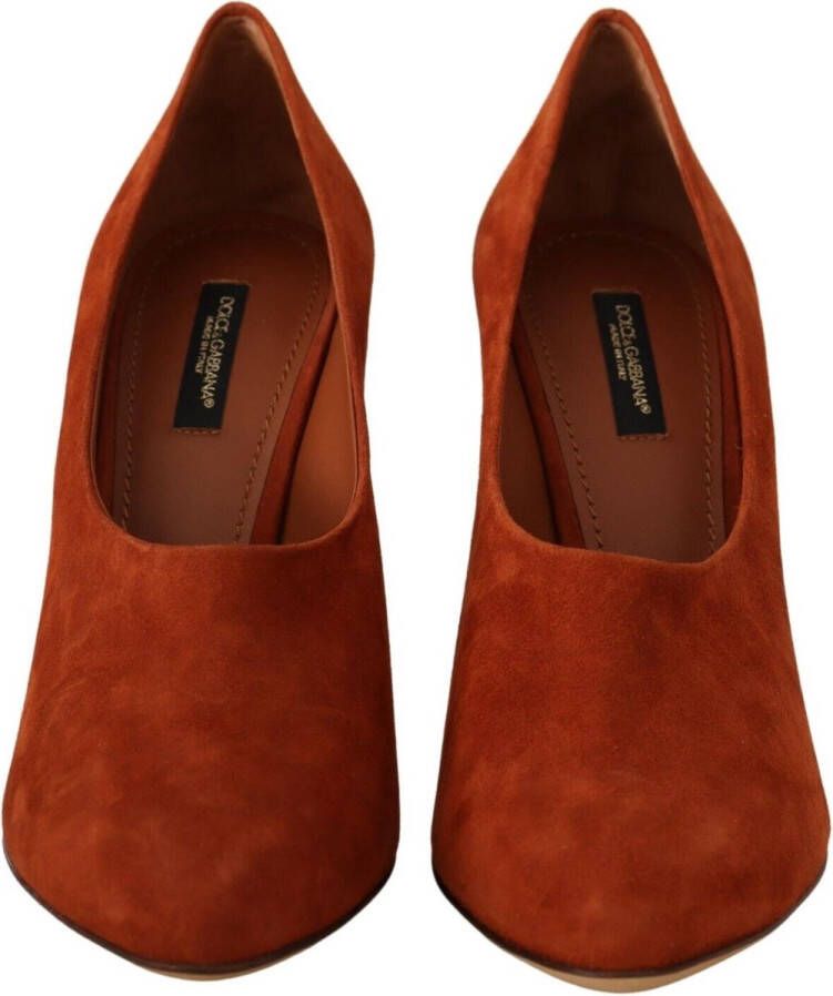 Dolce & Gabbana Brown Suede Leather Block Heels Pumps Shoes