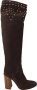 Dolce & Gabbana Luxe Studded Suede Kniehoge Laarzen Brown Dames - Thumbnail 1