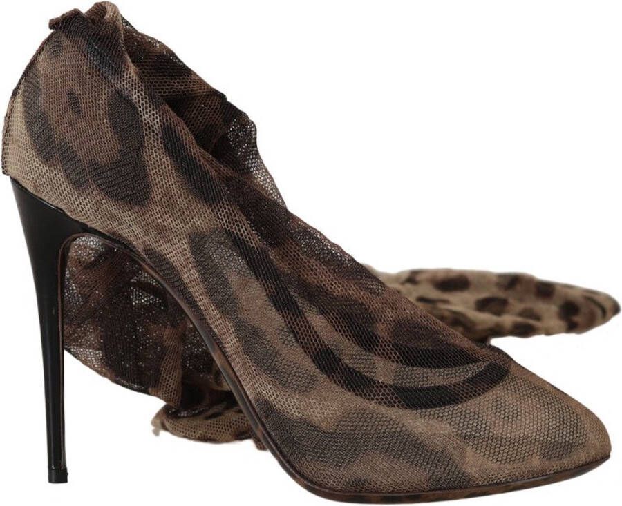Dolce & Gabbana Prachtige Luipaardpatroon Lange Sokken Pumps Hakken Brown Dames
