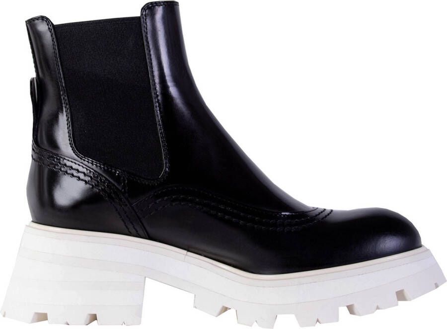 Alexander mcqueen Zwarte Leren Witte Zool Chelsea Laarzen Black