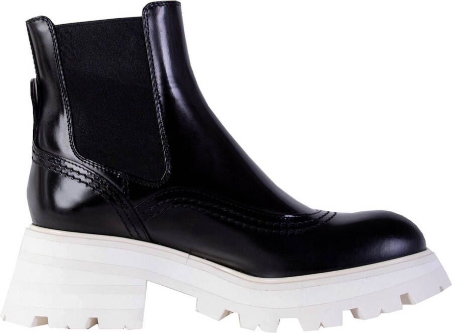 Alexander mcqueen Zwarte Leren Witte Zool Chelsea Laarzen Black Dames