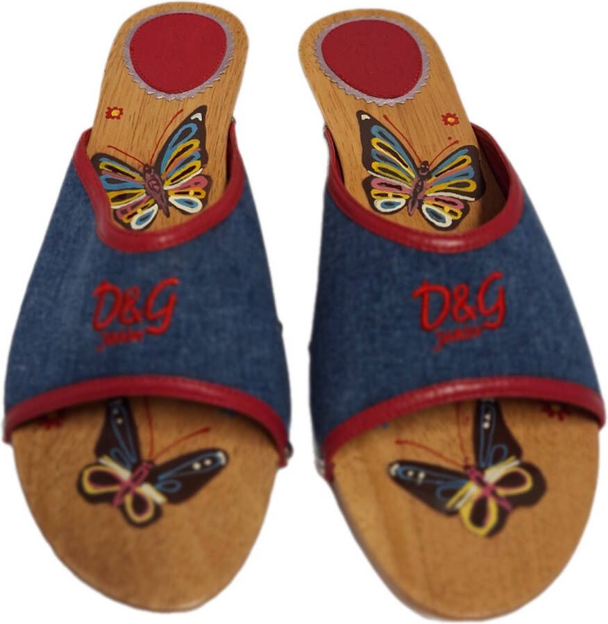 Dolce & Gabbana D&G WOODEN SLIPPER MET DENIM UPPER EN BUTTERFLY