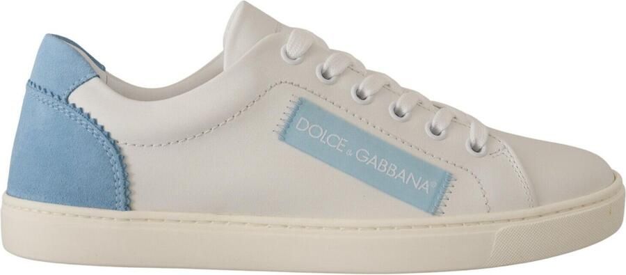Dolce & Gabbana White Blue Leather Low Top Sneakers Shoes Wit Dames - Foto 2