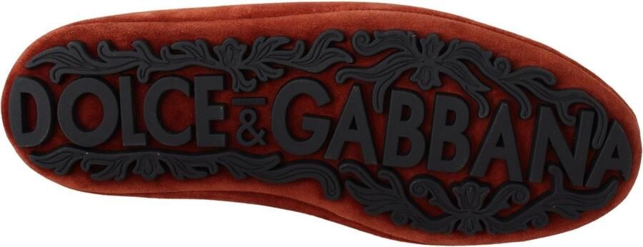 Dolce & Gabbana Embellished Crown Suede Loafers Orange