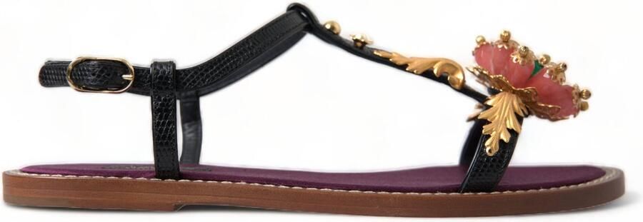 Dolce & Gabbana Floral embellished sandals model LA10367 Wo Black Flat Shoes - Foto 2