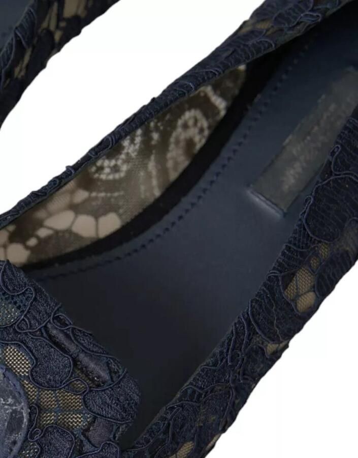 Dolce & Gabbana Floral Lace Slip Op Platte Schoenen Met Kristallen Versiering