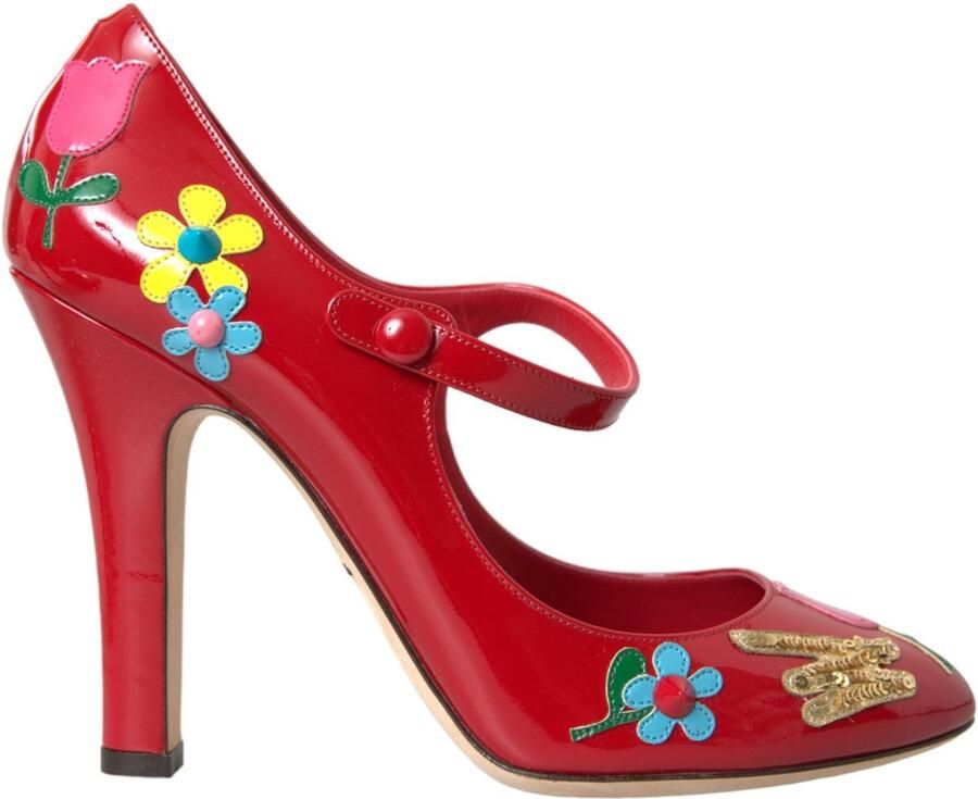 Dolce & Gabbana Floral Mary Jane Pumps High Heels Wo Red