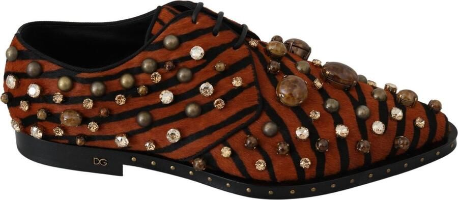 Dolce & Gabbana Tiger Print Derby Shoes Calf Hair Wo Orange Flat Shoes - Foto 2