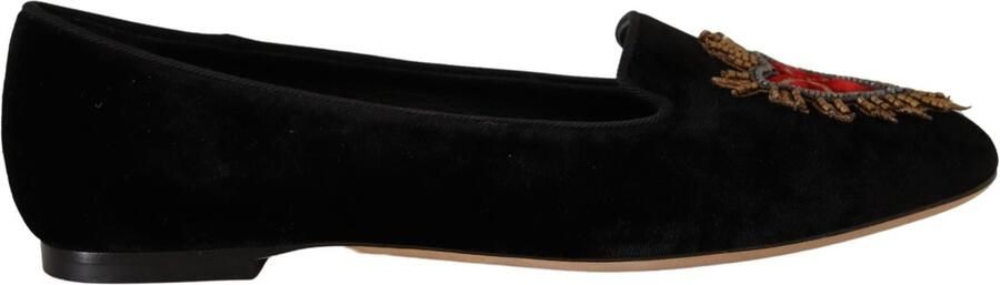 Dolce & Gabbana Velvet Ballerinas Embroidered Heart Style Black Wo Flat Shoes - Foto 2