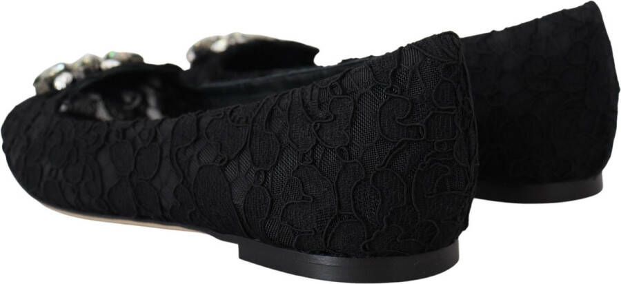 Dolce & Gabbana Zwarte Taormina Kant Kristal Platte Schoenen Black Dames