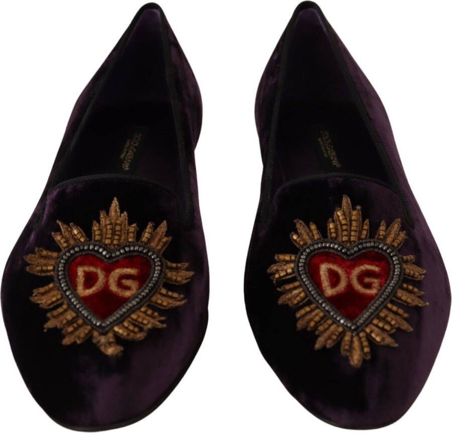 Dolce & Gabbana Paarse Velvet DG Heart Loafers Flats Purple Dames