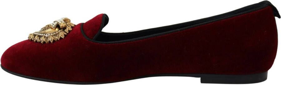 Dolce & Gabbana Velvet Loafers met Gouden Hart Red Dames