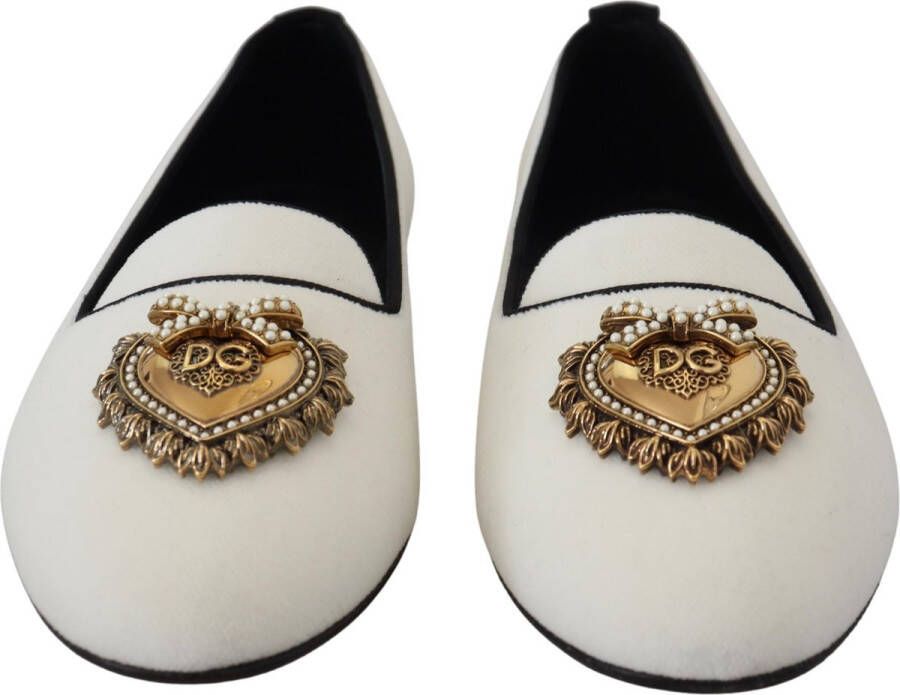 Dolce & Gabbana Nieuwe Loafers met Gouden Devotion Hart Detail White Dames