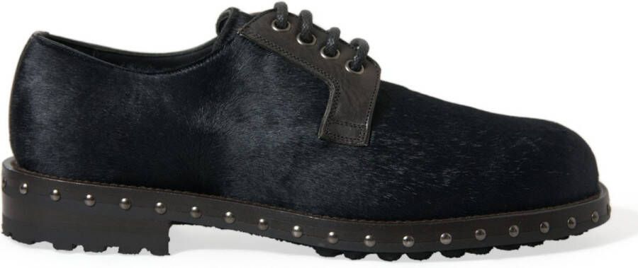 Dolce & Gabbana Luxe Zwarte Kalf Bont Derby Schoenen Black Heren