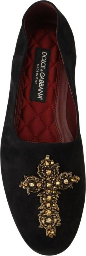 Dolce & Gabbana Zwarte Suède Gouden Kruis Instappers Schoenen Black Heren