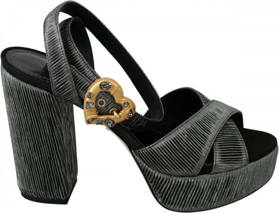 Dolce & Gabbana Gray Heart Heels Sandals Platform Shoes