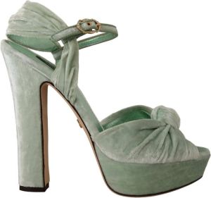 Dolce & Gabbana Green Velvet Ankle Strap Platform Sandals Shoes