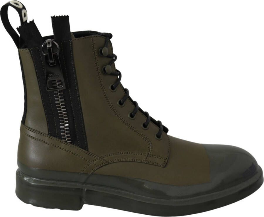 Dolce & Gabbana Green Leather Boots Zipper Mens Shoes Groen Heren