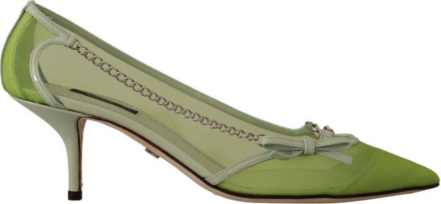 Dolce & Gabbana Groene Mesh Leren Ketting Hakken Pumps Schoenen Green Dames