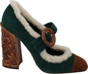 Dolce & Gabbana Groene suède bont Shearling Mary Jane schoenen