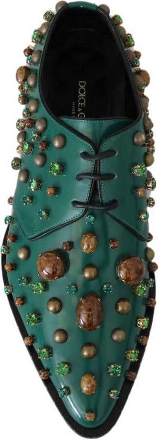 Dolce & Gabbana Groene Leren Kristallen Jurk Broque Schoenen Green Dames