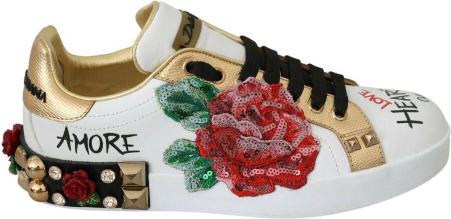 Dolce & Gabbana Kristallen Sneakers Met Pailletten En Rode Rozenmotief
