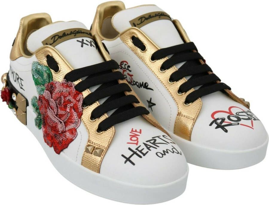Dolce & Gabbana Kristallen Sneakers Met Pailletten En Rode Rozenmotief