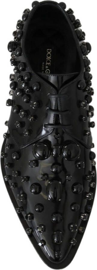 Dolce & Gabbana Zwarte Leren Jurkschoenen met Zwarte Kristallen Black Heren