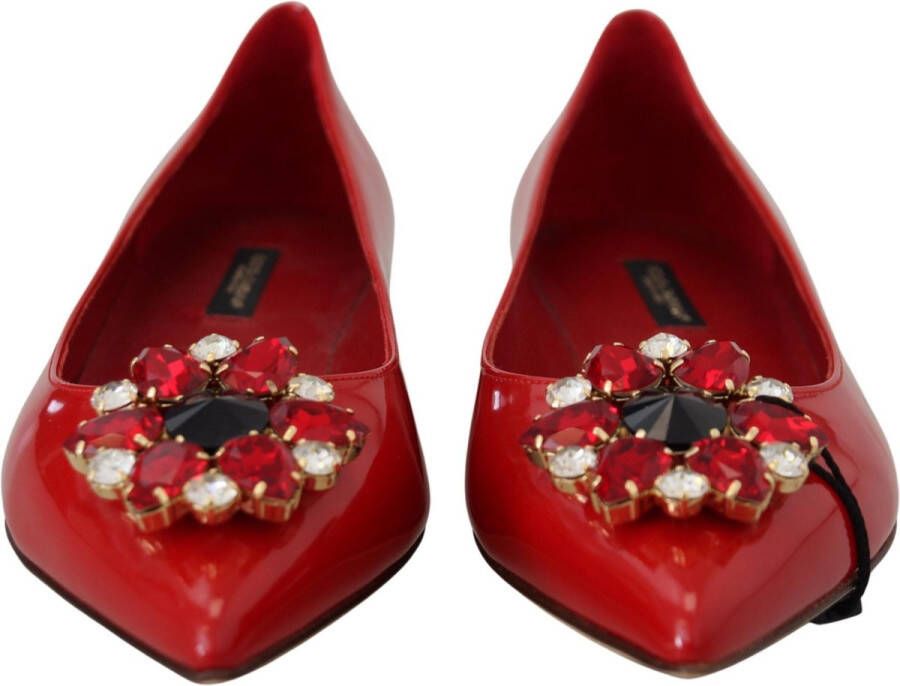 Dolce & Gabbana Rode Leren Kristallen Loafers Platte Schoenen Red Dames