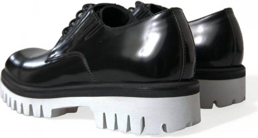 Dolce & Gabbana Elegante Zwart en Wit Leren Derby Schoenen Black Heren