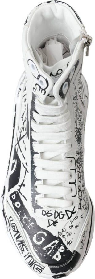 Dolce & Gabbana Luxe Graffiti Print Mid Top Sneakers White