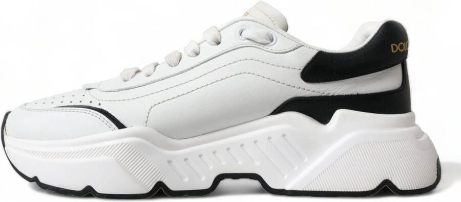 Dolce & Gabbana Chique Zwarte en Witte Leren Sneakers White Dames