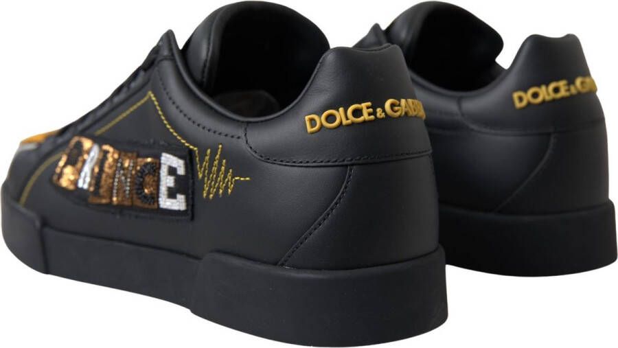 Dolce & Gabbana Zwarte leren Portofino Prince sneakers Black Heren