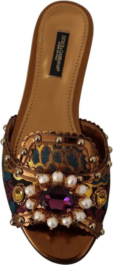 Dolce & Gabbana Multicolor Bloemversierde Slides Platte Schoenen Multicolor Dames