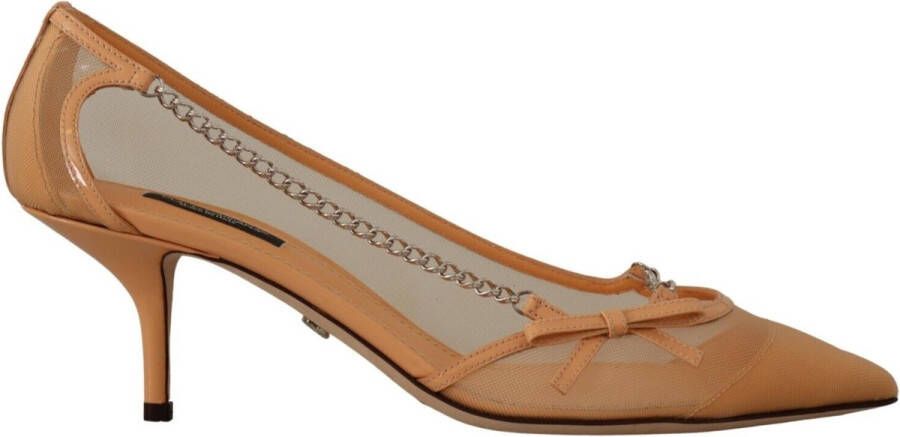 Dolce & Gabbana Peach Mesh Leather Chains Heels Pumps Shoes Beige Dames
