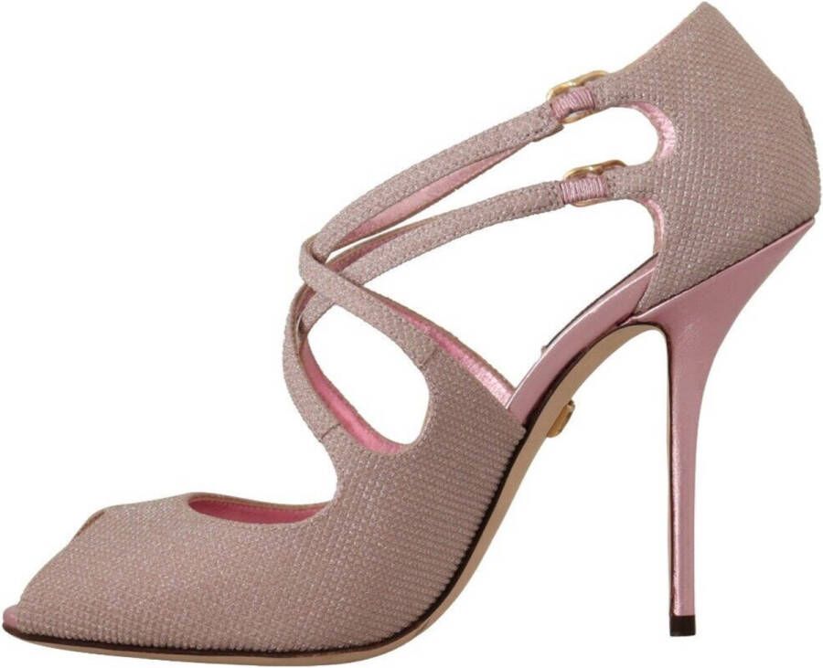 Dolce & Gabbana Pink Glittered Strappy Heels Sandals Shoes
