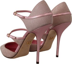 Dolce & Gabbana Pink Glittered Strappy Sandals Mary Jane Shoes