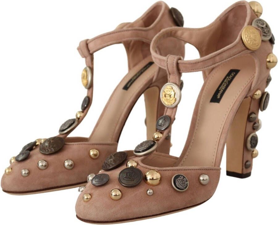 Dolce & Gabbana Pink Suede Embellished T-strap Pumps Shoes Roze Dames
