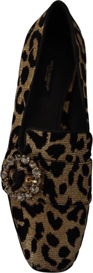 Dolce & Gabbana Prachtige Gouden Loafers Met Luipaardprint Kristallen