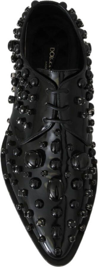 Dolce & Gabbana Zwarte Leren Kristallen Jurk Brogue Schoenen Black Dames