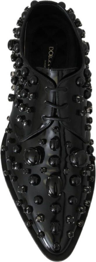 Dolce & Gabbana Zwarte Leren Kristallen Jurk Brogue Schoenen Black