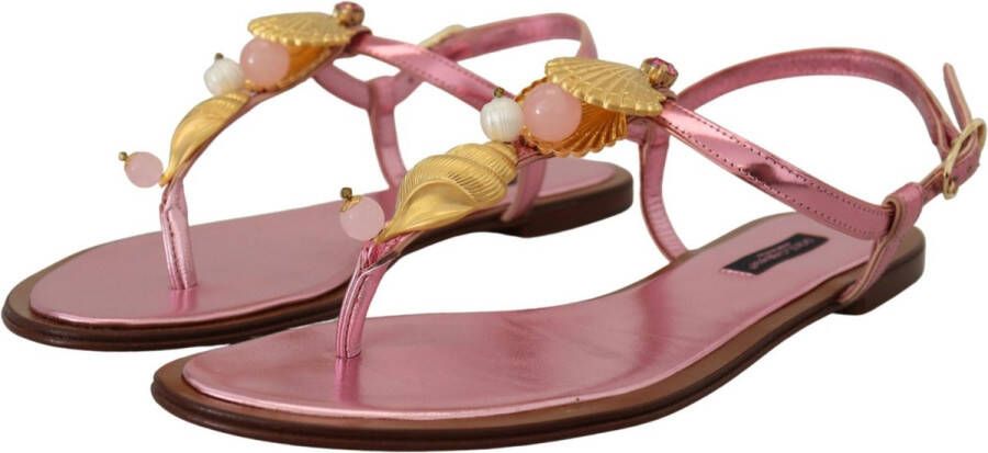 Dolce & Gabbana Roze Versierde Slides Platte Sandalen Pink Dames