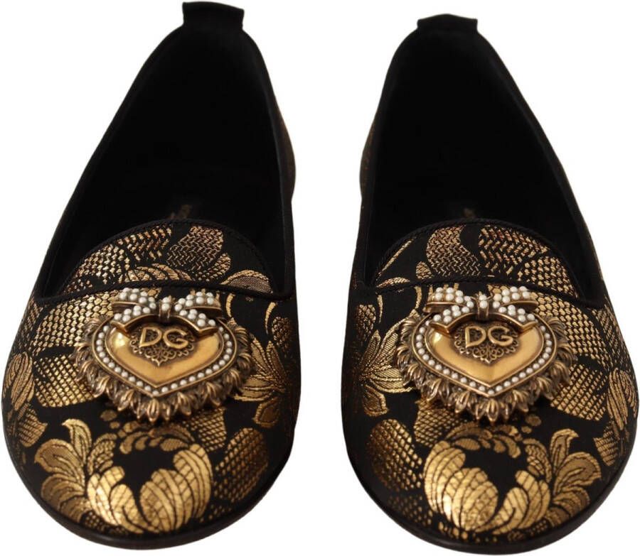 Dolce & Gabbana Zwarte en Gouden Loafers met Hartversiering Yellow Dames