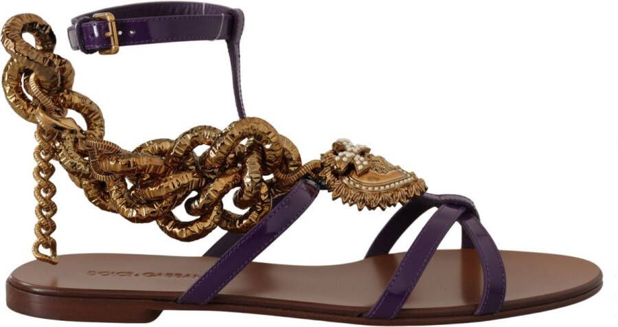 Dolce & Gabbana Purple Leather Devotion Flats Sandals Shoes