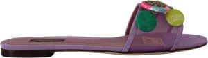 Dolce & Gabbana Purple Mesh Embellished Slides Flats Shoes
