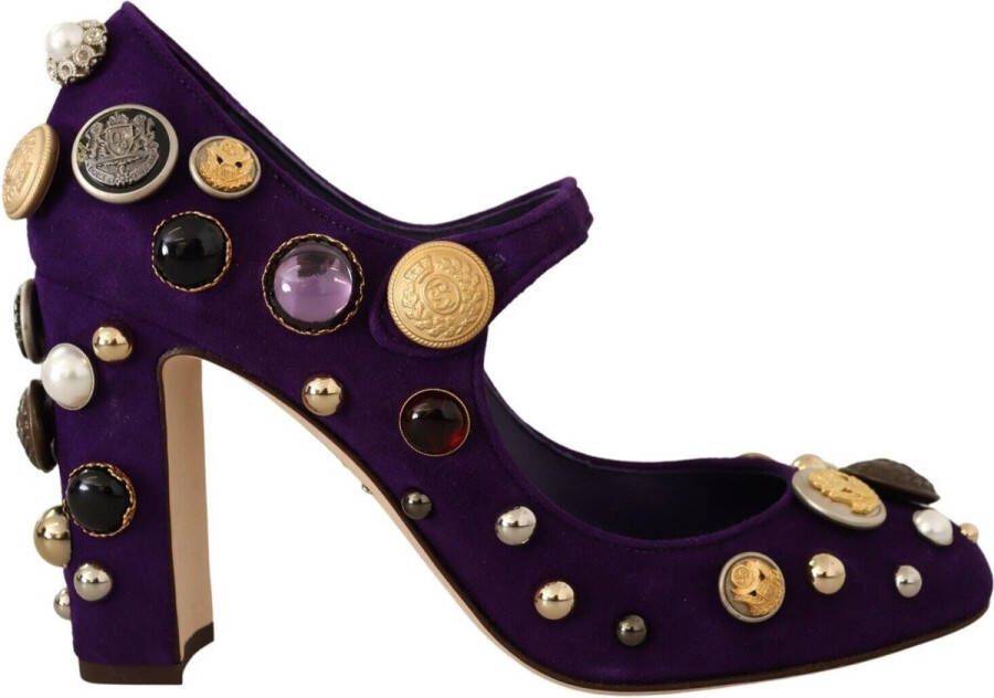 Dolce & Gabbana Purple Suede Embellished Pump Mary Jane Shoes